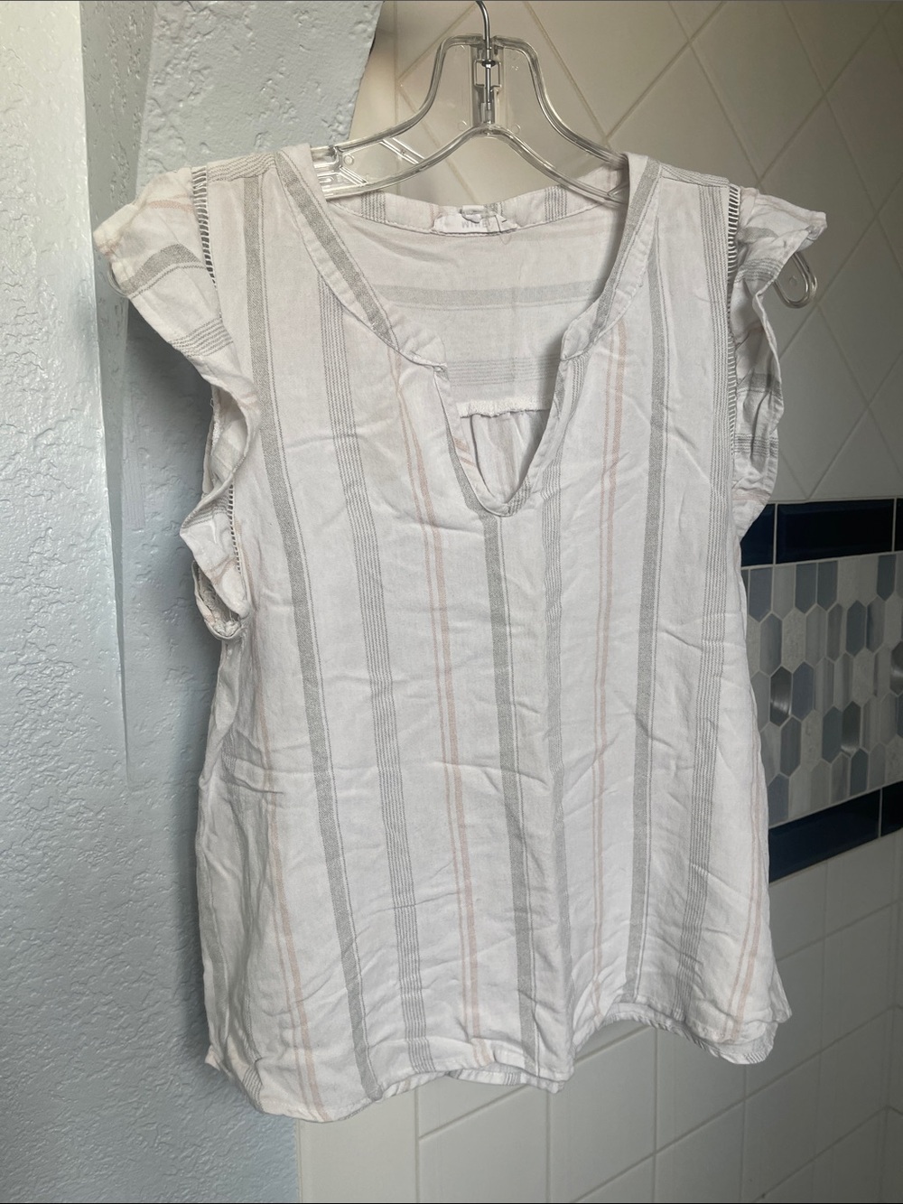 mine Light Cream Sleeveless Tank Top with Subtle Stripes
